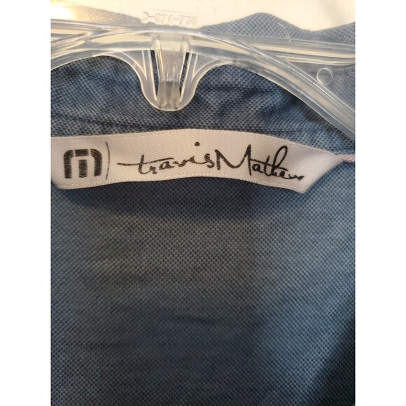 Travis Mathew Shirt Men's M Blue Logo on back stretch Collar Quarter Button - Picture 3 of 15